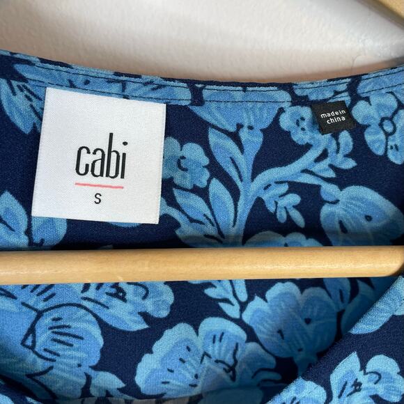 Cabi Java Blue Floral Tie Waist Cap Sleeve Button front Lightweight Dress 5265 S - Picture 14 of 16